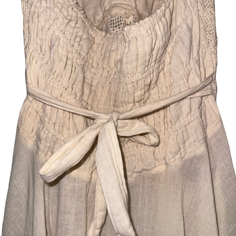 True Vintage 1970s Ivory Boho Halter Dress Crochet Lace Smocked Waist Prairie - Picture 5 of 12